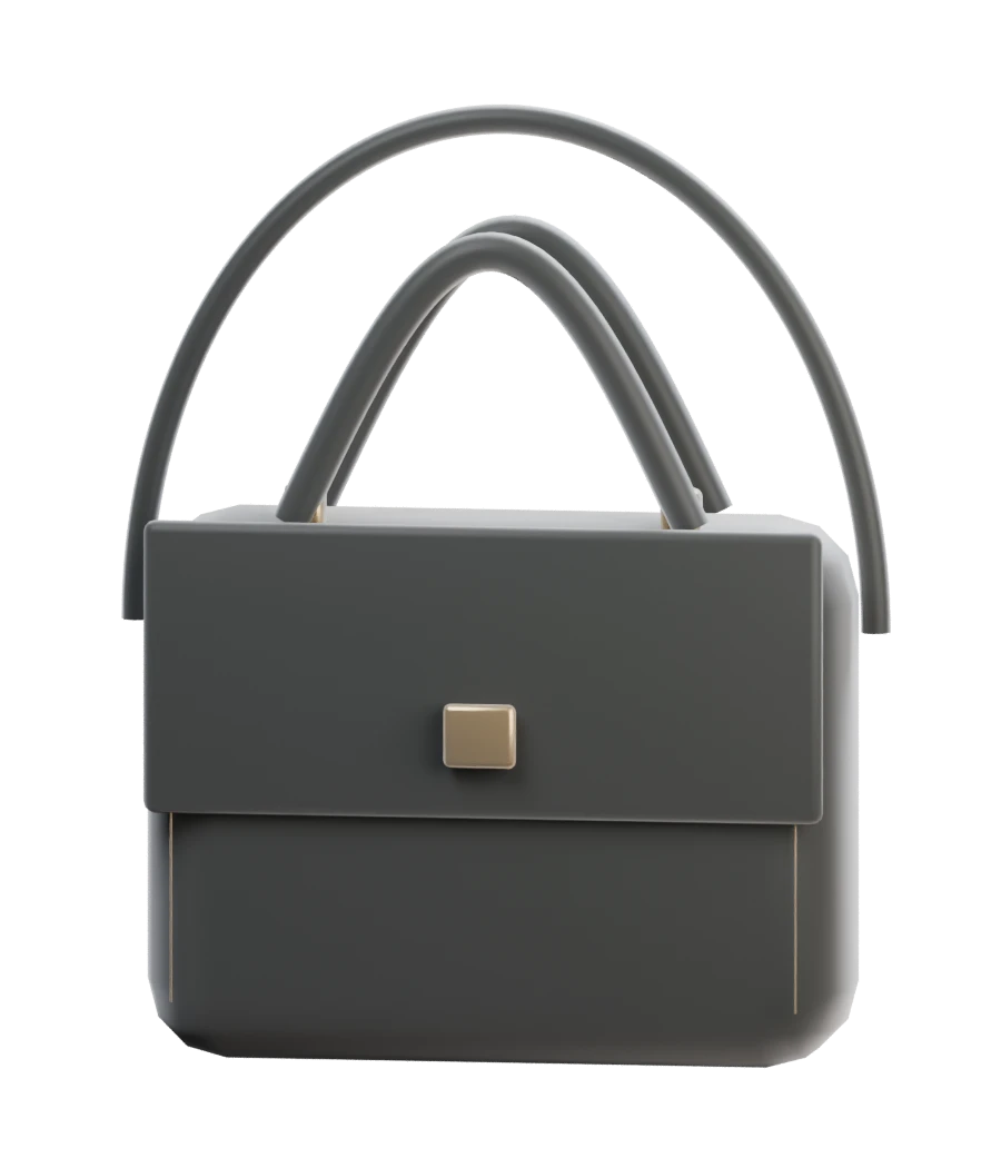 Bolso de diseño estructurado, estudio de forma y asas en vista de tres cuartos