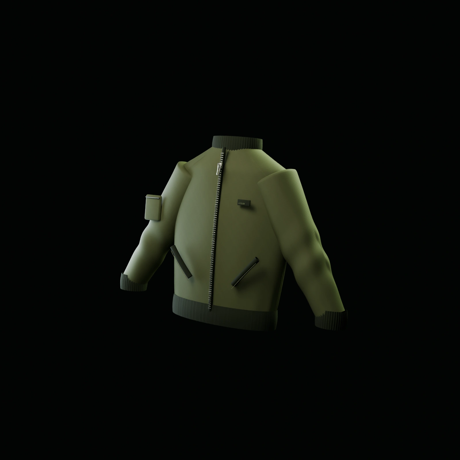 Chaqueta ATELIER iluminada en un estudio oscuro